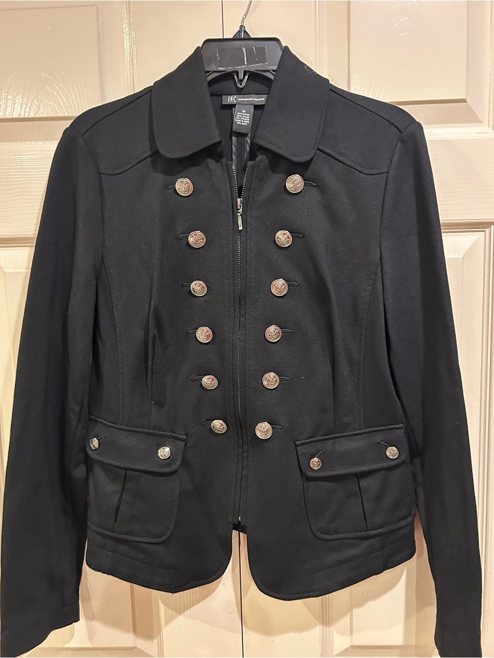 INC International Concepts Black Military-Style Buttoned Blazer